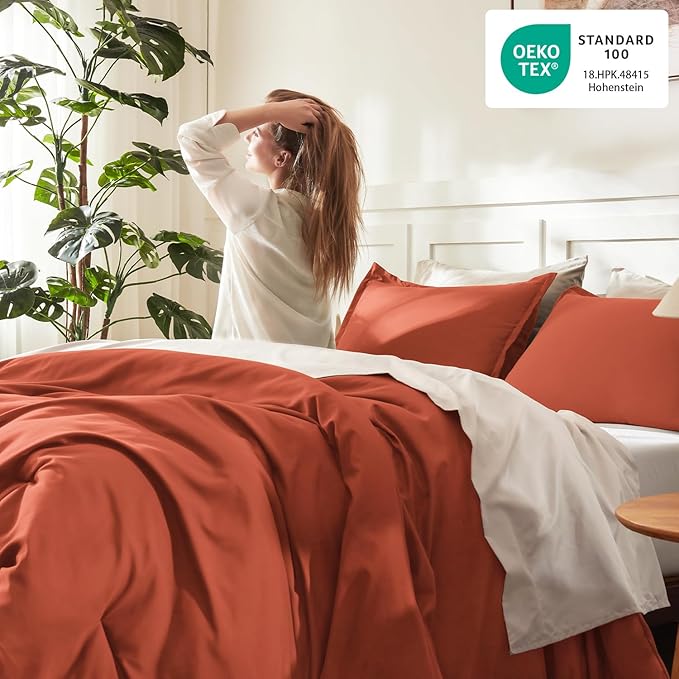 Litanika Oversized King Comforters Burnt Orange Super King Plus Size, 3 Pieces Lightweight Solid Bedding Comforter Set, All Season Fluffy Bed Set (128x120In Comforter & 2 Pillowcases)