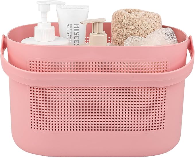 UUJOLY Plastic Storage Baskets with Handles, Shower Caddy Shelf Organizers Basket for Bathroom, Kitchen, Dorm Room, Pink by UUJOLY