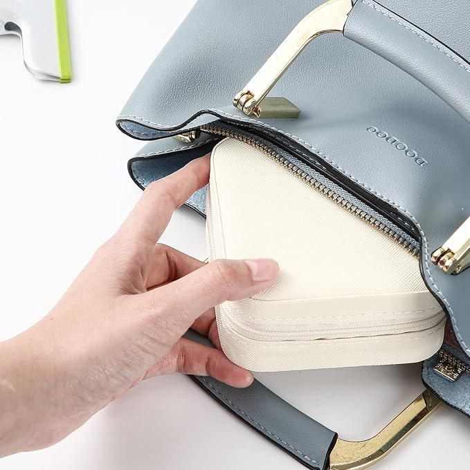 Neveika Portable Travel Mini Jewelry Box Leather Jewellery Ring Organizer Case Storage Gift Box Girls Women (white). - Image 4