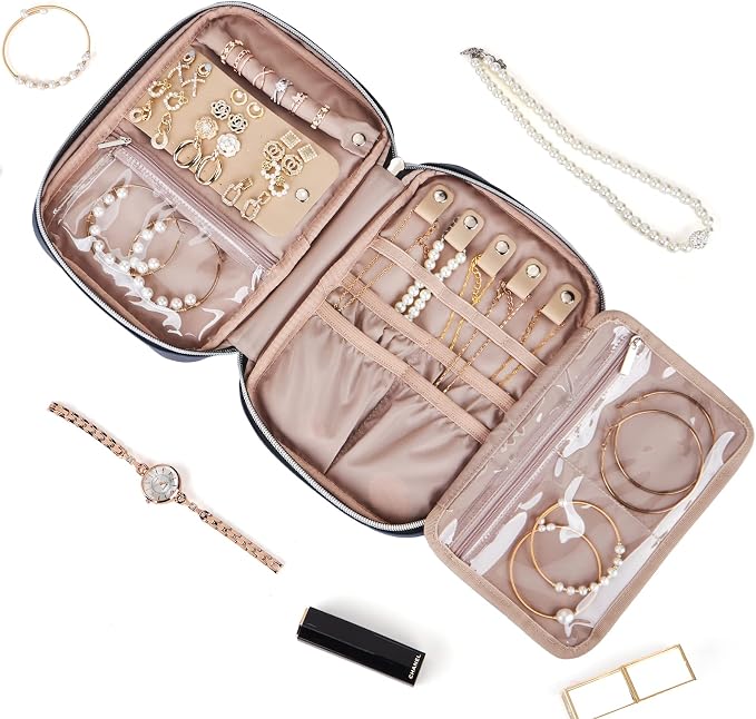 BELALIFE Travel Jewelry Organizer, Portable Jewelry Storage Case for Earrings, Rings, Necklaces, Bracelets, Blue-Gray - Image 2