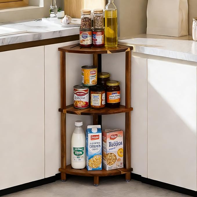 Corner Shelf Shower Caddy Stand 3 Tier for Bathroom, Space Saving Shower Organizer Corner Stand, Bathroom Shelves for Inside Shower - Home Decor & Bathroom Storage Acacia - Image 4