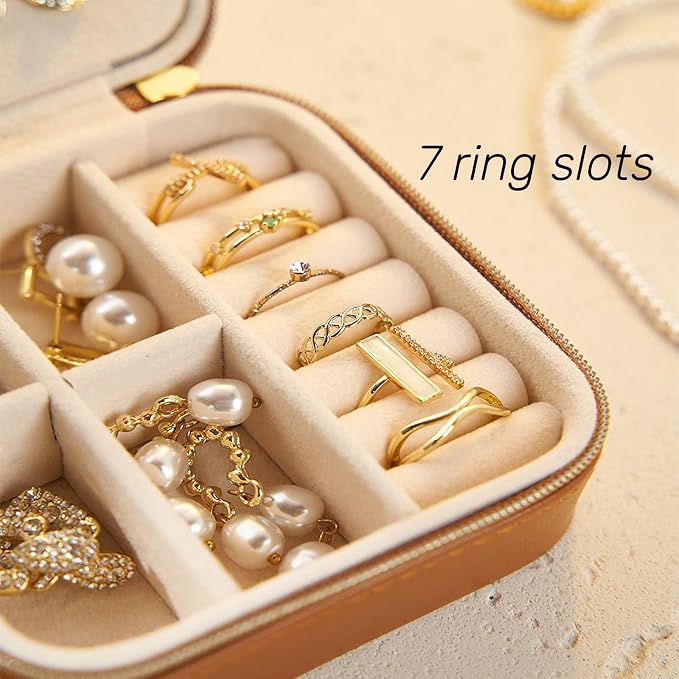 Travel Jewelry Box, PU Leather Small Jewelry Organizer for Women Girls, Portable Mini Travel Case Display Storage Holder Boxes for Stud Earrings, Rings, Necklaces (Brown) - Image 9