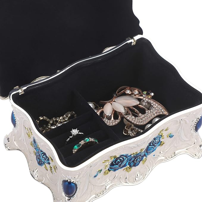 Hipiwe Vintage Metal Jewelry Box Trinket Organizer Box Jewelry Organizer for Women Jewelry Display Home Decor Unique Gift Silvery Medium - Image 3