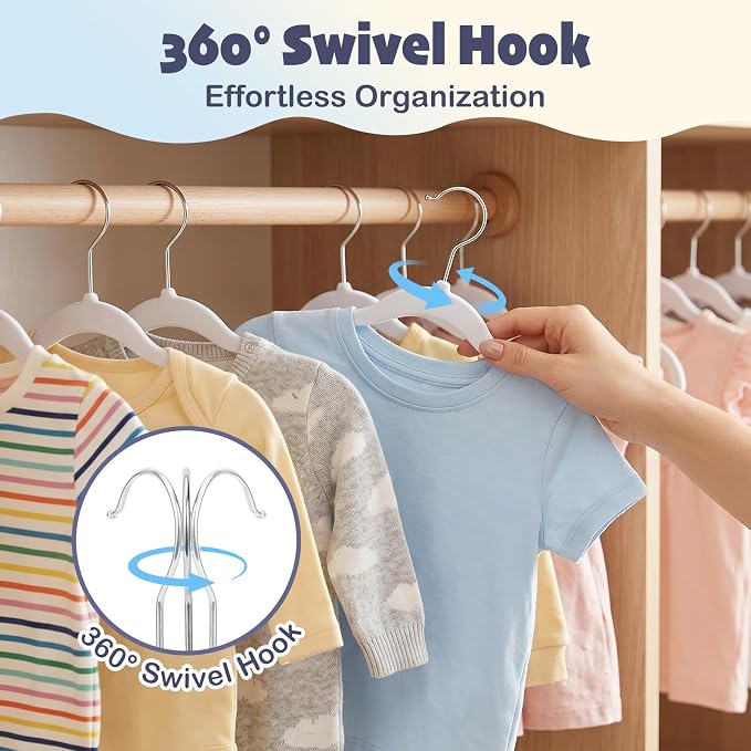 HOUSE DAY 11 Inch Velvet Baby Hangers 50 Pack White, Premium Kids Hangers for Children, Infant & Toddler Clothes, Durable Non Slip Small Baby Felt Hanger for Closet, Ideal for Everyday Use - Image 8