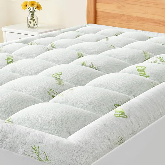 OLIXIS King Size Bamboo Viscose Mattress Topper, Thick Pillow Top Mattress Pad with Stretchable Pockets, Soft Pressure-Relieving Bed Topper for Back Pain Relief, Breathable