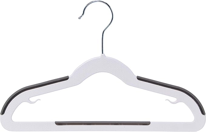 Amazon Basics Plastic Kids Clothes Hangers, Non-Slip, White and Black, 12.8" x 8" x 0.2", 30-Pack - Image 2