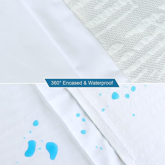 Mattress Topper Cover Protector King Size 3 Inch, 100% Waterproof Viscose Cooling Mattress Encasement Zippered with Adjustable Straps, Fit Memory Foam Mattress Topper