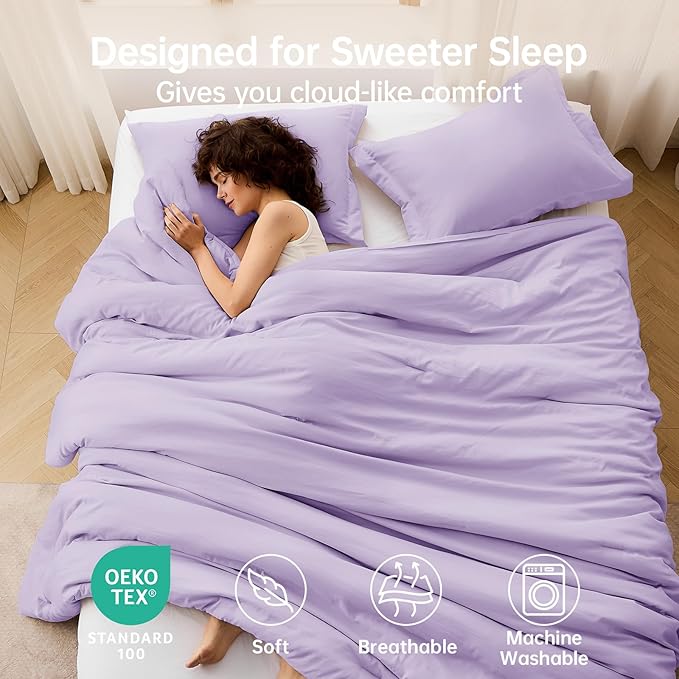 MUXHOMO Queen Comforter Set, All Season Ultra Soft Down Alternative Bedding - 3 Piece Lightweight Bed Set Includes 1 Comforter (90"x90") and 2 Pillow Shams (20"x26"), Crystal Purple
