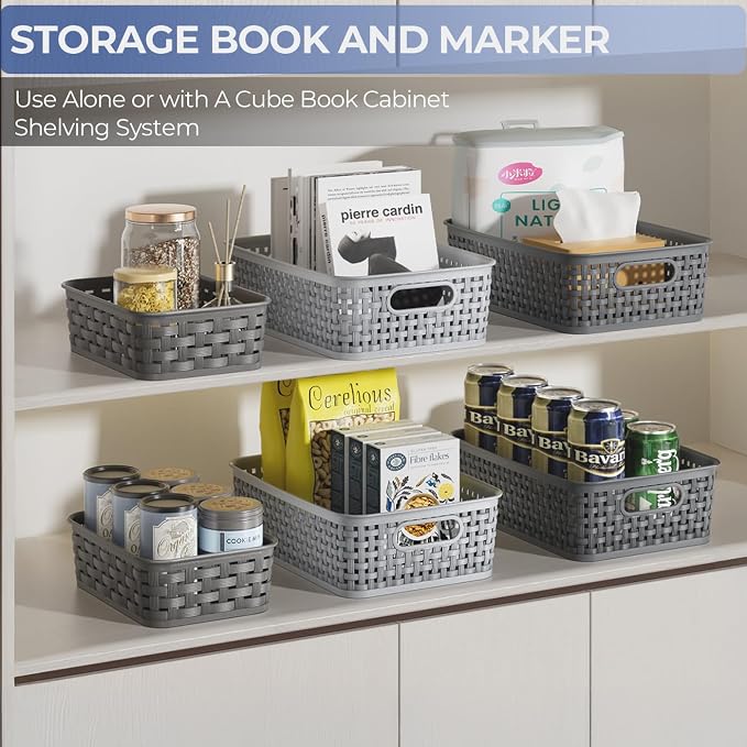 6 Pack Plastic Storage Baskets, Small Baskets for Organizing, Plastic Storage Bins Wicker Pantry Organizer Bins Household Toys for Laundry Room, Bedrooms, Kitchens, Cabinets, Countertops - Image 6