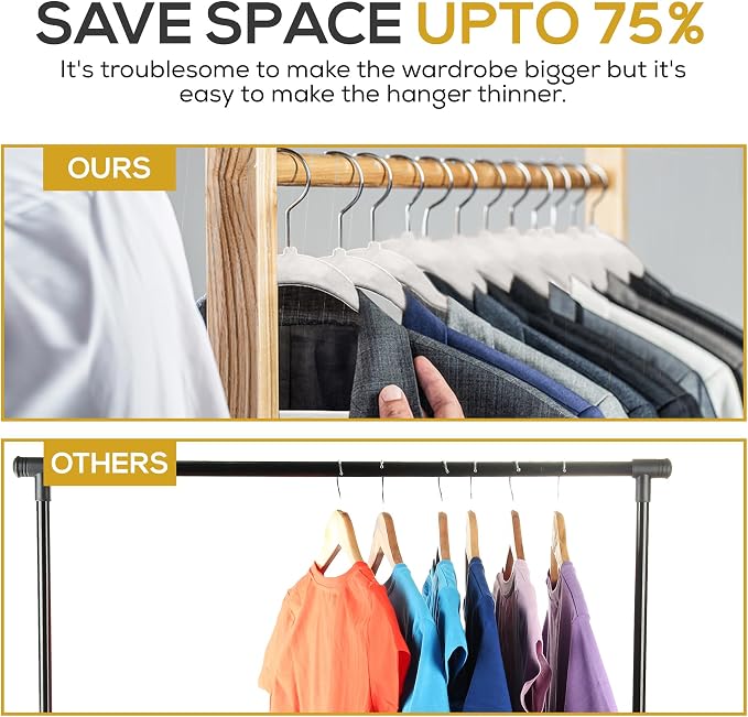 Techzoo Premium Velvet Hangers 50 Pack Ultra Thin Non Slip Adult Felt Space Saving Slim Suit Hanger for Closet Heavy Duty Coat Pants Jackets Dress Hangers 360° Swivel Hook Hold Upto 10 lbs White - Image 6