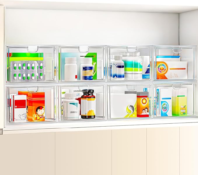 caktraie 6 Pack Small Stackable Stroage Drawers, Acrylic Bathroom Makeup Organizer, Plastic Storage Bins For Vanity, Undersink, Kitchen Cabinets, Pantry, Home Organization - Image 5