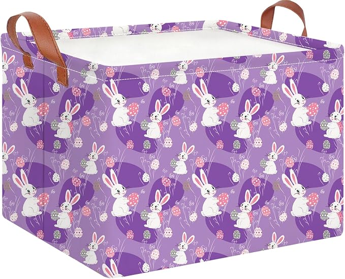 CLOCOR Rectangular Storage Basket Empty,Gift Basket,Waterproof Storage Bin with Handles,Room Decor(Purple Easter) by CLOCOR