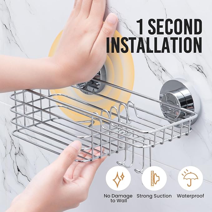 LEVERLOC Shower Caddy Suction Cup, 3 Pack Heavy Duty Bathroom Organizer for Inside Shower with Hooks & Soap Holder, Removable Bathroom Holder - Image 3