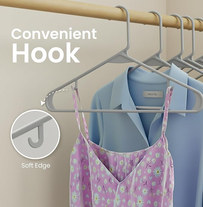 Utopia Home Plastic Hangers 20 Pack - Space Saving Clothes Hanger - Durable & Strong Closet Organizers and Storage with Built-in Strap Hooks - Essential for Shirts, Pants, Skirts & Coats (Grey) - Image 5