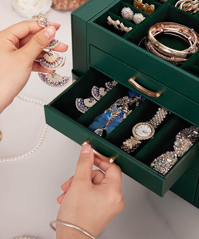 Enthralite Jewelry Box with 4 Drawers: Display Organizer for Earrings Necklaces - Gifts for Girls Women (Forest Green) - Image 6