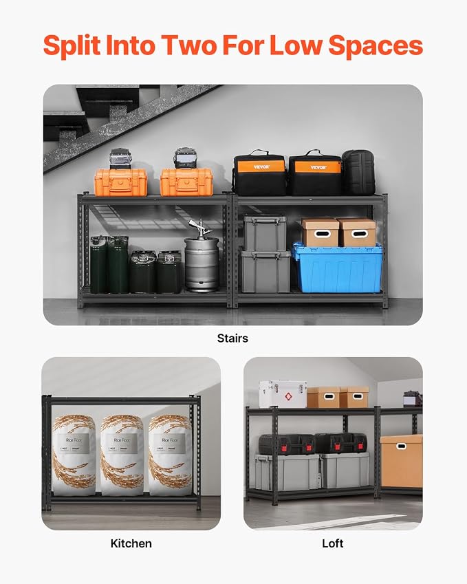 VEVOR Storage Shelves, 2400 lbs, 4 Tier Heavy Duty Garage Shelving, 20" D x 40" W x 60" H Adjustable Metal Shelves for Industrial Shelving Unit Utility Shelf, for Kitchen, Warehouse, Basement, Black - Image 6
