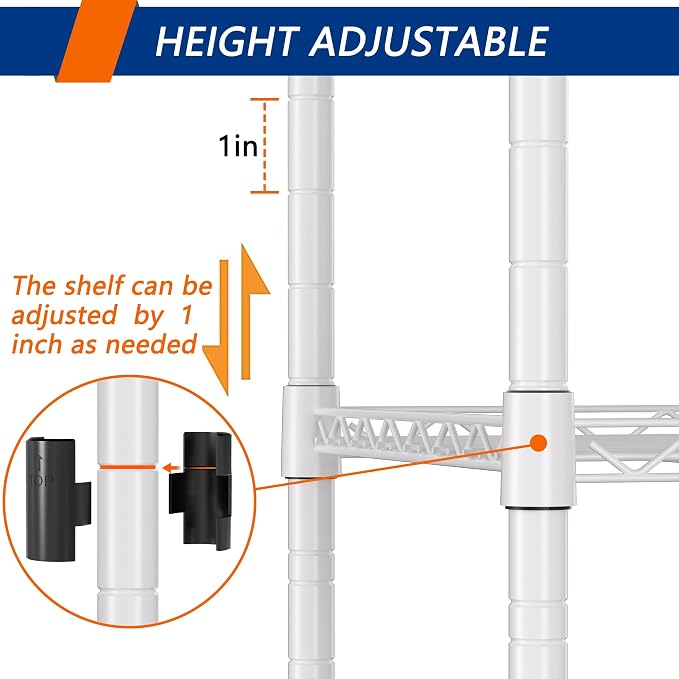 REGILLER 5-Wire Shelving Metal Storage Rack Adjustable Shelves,Standing Storage Shelf Units for Laundry Bathroom Kitchen Pantry Closet(White,11.8" D x 16.6" W x 53.5" H) - Image 5