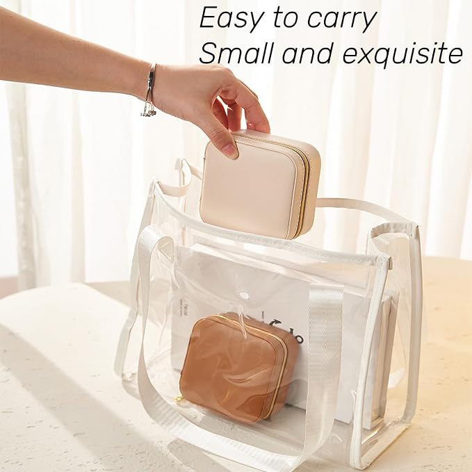 Travel Jewelry Box, PU Leather Small Jewelry Organizer for Women Girls, Portable Mini Travel Case Display Storage Holder Boxes for Stud Earrings, Rings, Necklaces (Apricot color) - Image 5