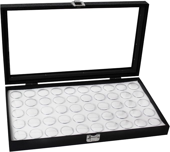 MOOCA Glass Top Jewelry Display Case with Removable 50 Gem Jars, Removable Liner, Ring, Earring Diamond Showcase, Gem Box, Jewelry Organizer, Leatherette-Wrapped Case - Image 3