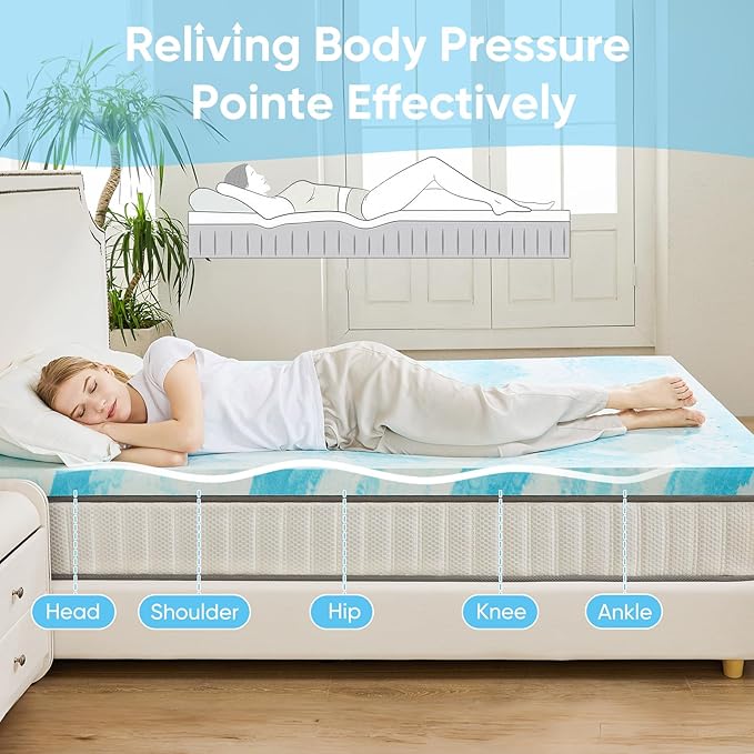 OLIXIS Gel Memory Foam Mattress Topper, Full 3 Inch, Cooling Gel Infused Soft Comfy Breathable, Pressure-Relieving, CertiPUR-US Certified