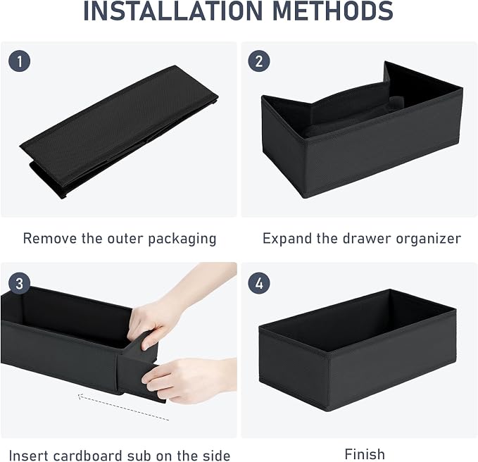 DIMJ Drawer Organizer Clothes - Underwear Organizer Small Closet and Storage Box Dresser Organizer,Drawer Dividers for Baby Clothes,Bra,Socks, Belt, Tie, Set of 6,Black - Image 2