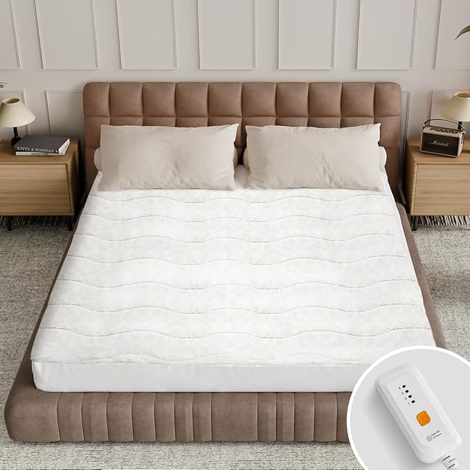 Heated Mattress Pad Twin Size - Single Control Electric Mattress Pad with 4 Heat Settings & 10 Hour Auto Off,Bed Warmer Mattress Cover 15" Deep Pocket,Machine Washable(White-Sherpa)