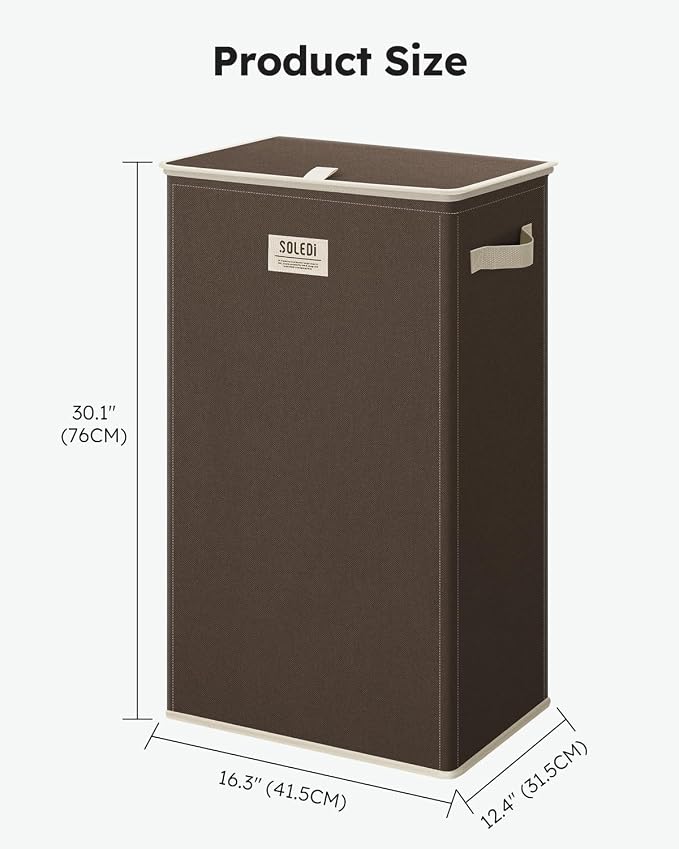 SOLEDI Laundry Hamper with Lid 100L Large & Tall Collapsible Laundry Basket, Clothes Hamper with Bag Removable Easy to Carry, Dirty Hampers for Bedroom, Bathroom, Dorm, College, Chocolate - Image 3