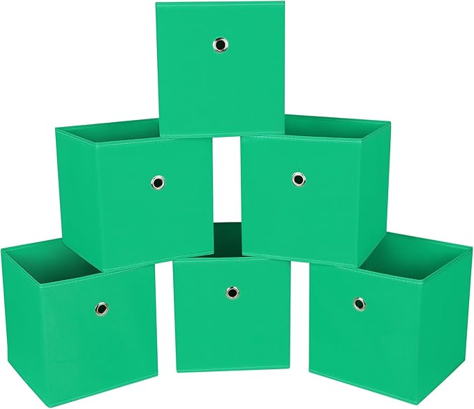 Foldable Storage Cubes Bins ,11 Inch Cloth Storage Cube Fabric Storage Box Cubes Organizer Baskets with Handles for Home Organizer Set of 6 (Green) by NieEnjoy