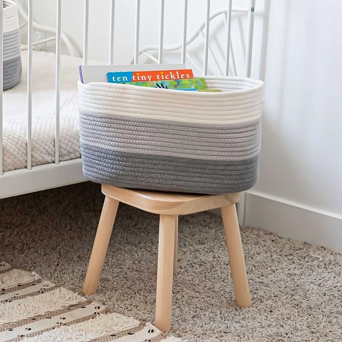 OrganiHaus Cotton Rope Basket for Shelf - Woven Storage Basket for Organizing, Closet & Toy Storage - 3-Toned Gray - 15x9x10 - Image 4