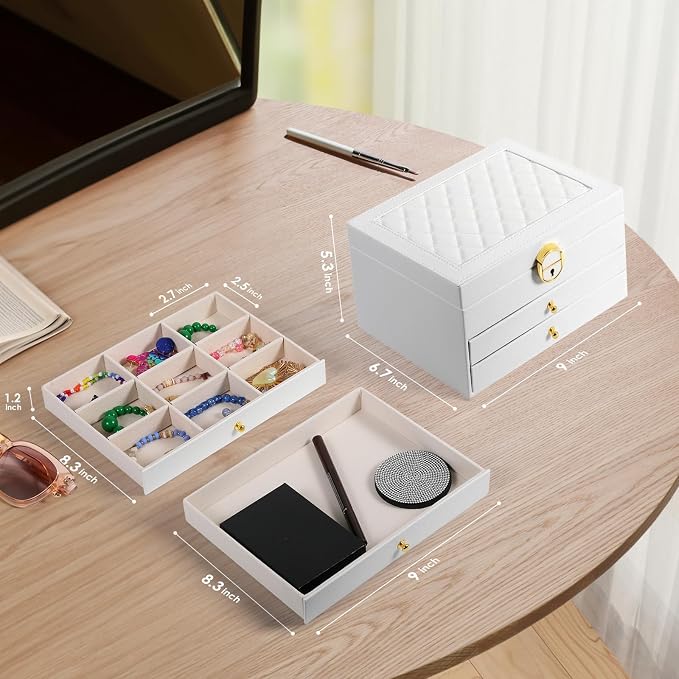 coobest 3 Layer Jewelry Box, Lockable Jewelry Holder Organizer with Jewelry Drawer, Large Jewelry Boxes & Organizer with Velvet Earring Storage, Unique Gifts for Women Mom - Image 7