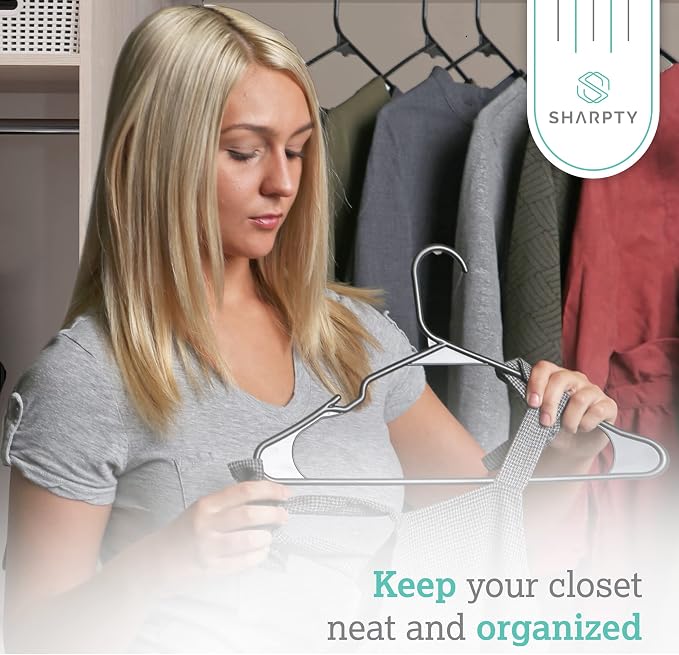 Sharpty Plastic Hangers Clothes Hangers for Clothing, Closet, Coats & Shirts - Notched, Durable, Thick, Tough & Space Saving - for Everyday Standard Use, Room Essentials & Basics - 20 Pack - Black - Image 2