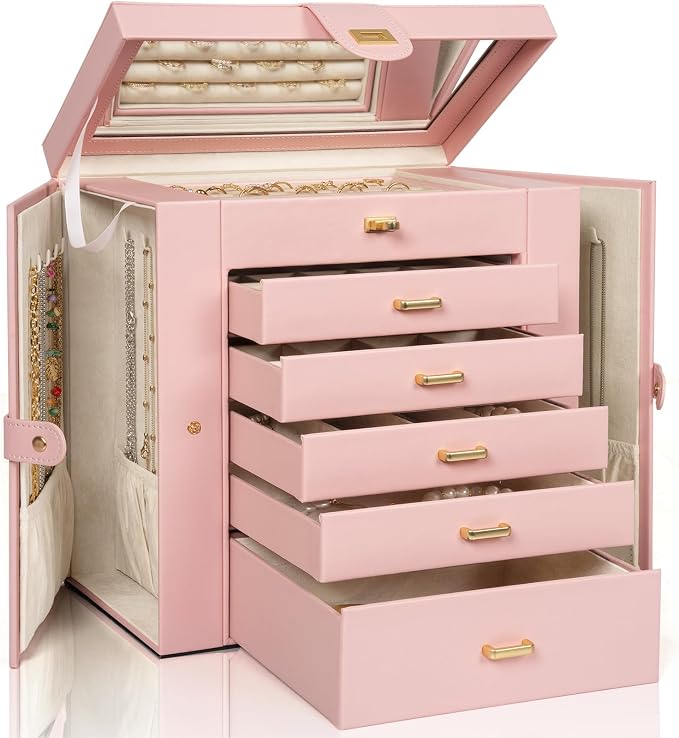 AKOZLIN Huge Jewelry Box Organizer Functional Extra Large Leather Jewelry Storage Case for Women Girls Ring Necklace Earring Bracelet Holder Organizer with Mirror by AKOZLIN