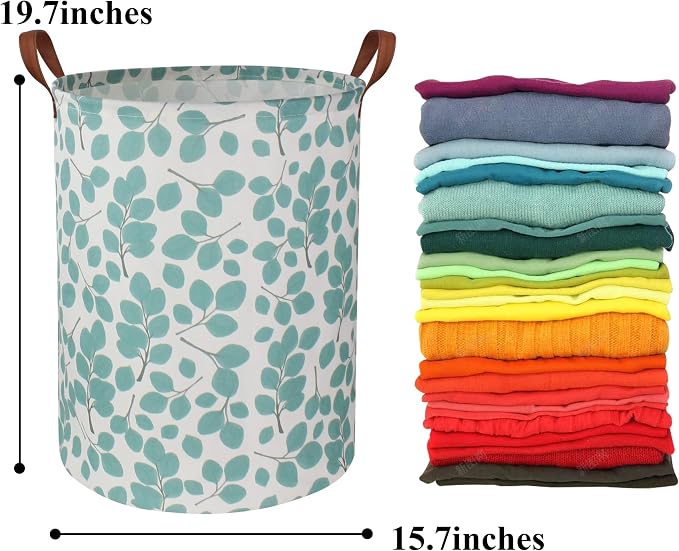 HIYAGON Laundry Baskets,Canvas Fabric Laundry Hamper,Collapsible Toy Storage Organizer Bins,Gift Basket for Bedroom, Clothes, Nursery,Kids,Boys (Eucalyptus leaves) - Image 7