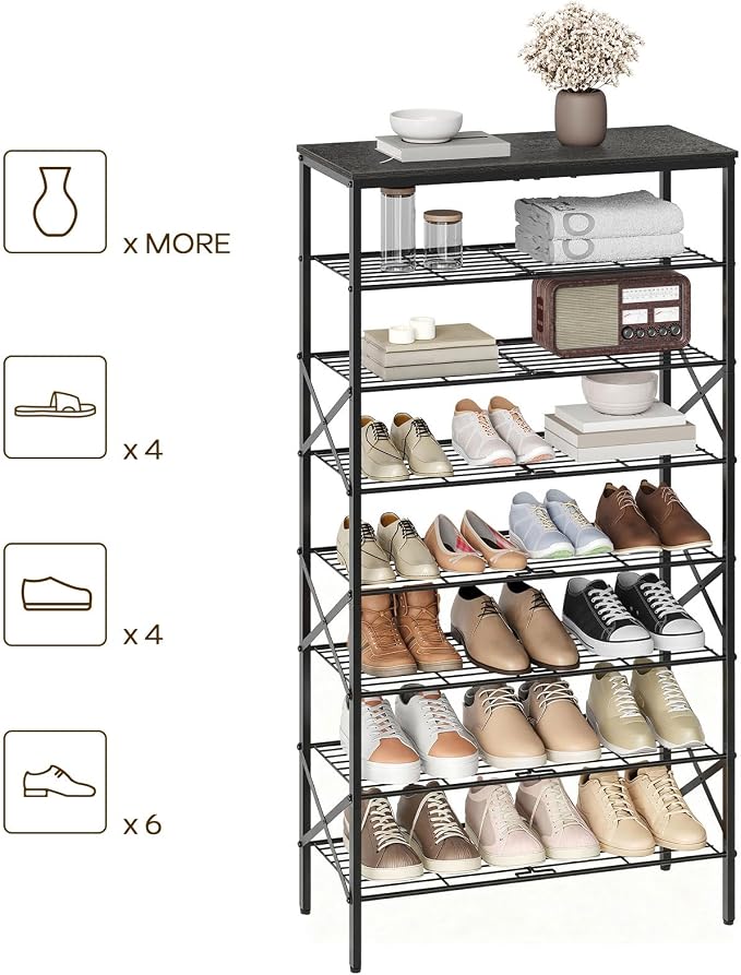 YATINEY 8 Tier Shoe Rack, Large Capacity Shoe Storage Organizer Holds 32 Pairs, Sturdy and Stable, for Entryway, Hallway, Closet, Dorm Room, Charcoal and Black SS08BC - Image 8