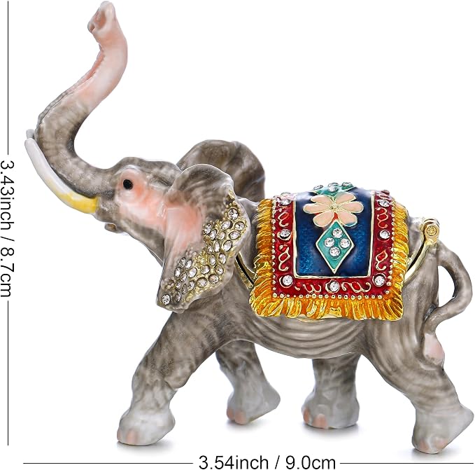 Hand Painted Animal Trinket Box for Home Decor, Hinged Jewelry Organizer Storage, Unique Personalized Collectible Keepsake Figurine Handmade Decorative Ornament Gifts (Lucky Elephant) - Image 2