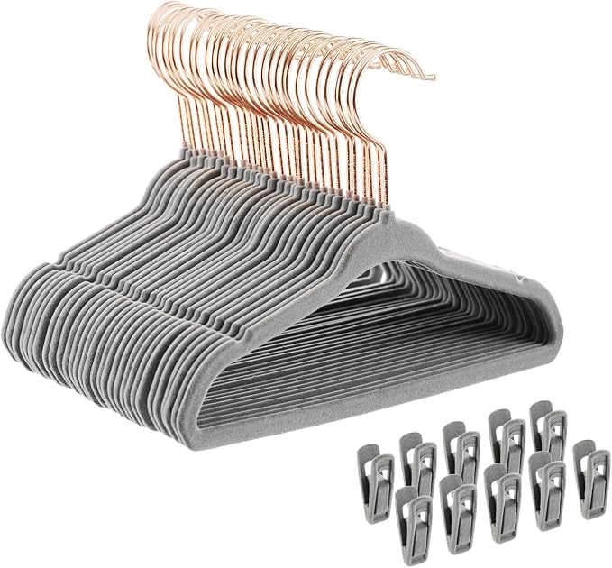 Tonswachic Velvet Baby Hangers 30 Pack - 11 Inch Non-Slip Kids Hanger for Newborn Clothes - Small Toddler Child Hangers Durable for Every Use - 10 Hanger Clips Included, Gray by TonswachicHangersSpaceSaver