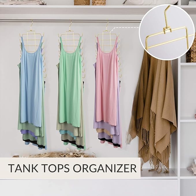 ZEDODIER 3 Pack Tank Top Hanger Space Saving, Bra Hangers for Closet Organizer, Hanging Bra Organizer Tank Tops Holder with 24 Hooks, Metal Closet Organizers and Storage Small Space Solutions, Gold - Image 4