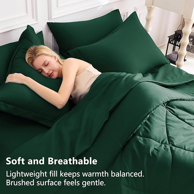 CozyLux Twin Comforter Set with Sheets Emerald Green - 5 Pieces Bed in a Bag Twin, All Season Bed Set for Girls and Boys, Bedding Set with Down Alternative Comforter, Sheets, Pillowcase & Sham