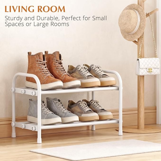 INSMART 2-Tier Expandable Shoe Rack:Stackable and Adjustable Shoes Organizer Storage Shelf, Sturdy and Durable Metal Structure Free Standing Shoe Rack for Closet Entryway Doorway, White - Image 5