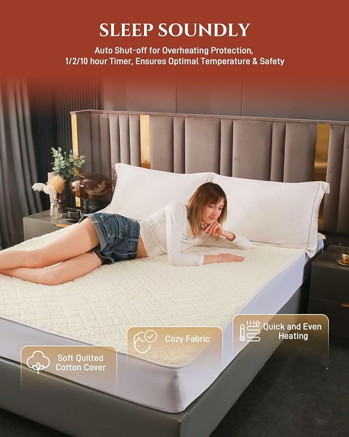 Heated Mattress Pad California King Size – Electric Heated Bed Pad with Dual Zone Control, Deep Pocket Warming Cover, Thick Underblanket Sheet, Bed Warmer (03 Beige, 72" x84")