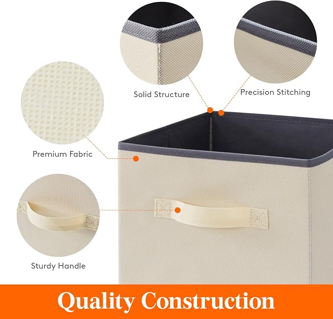 Lifewit Storage Cubes, Foldable Decorative Fabric Storage Baskets for Organizing Home Organizers with Handles for Shelves, Closet, 11 Inch Bins, 18L Beige, 12 Packs - Image 3