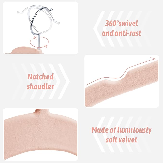 Sishynio Premium Velvet Shirt Hangers 30 Pack, Non-Slip 360° Swivel Hook Space-Saving Felt Hanger, Slim Flocked Hangers for Blouses, Strappy Dresses, Tank Tops(Pink) - Image 2