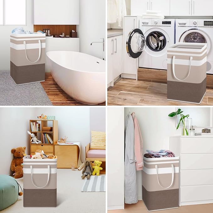 HomeHacks 2-Pack Large Laundry Basket, Waterproof, Freestanding Laundry Hamper, Collapsible Tall Clothes Hamper with Extended Handles for Clothes Toys in the Dorm and Family (Brown, 88L) - Image 6