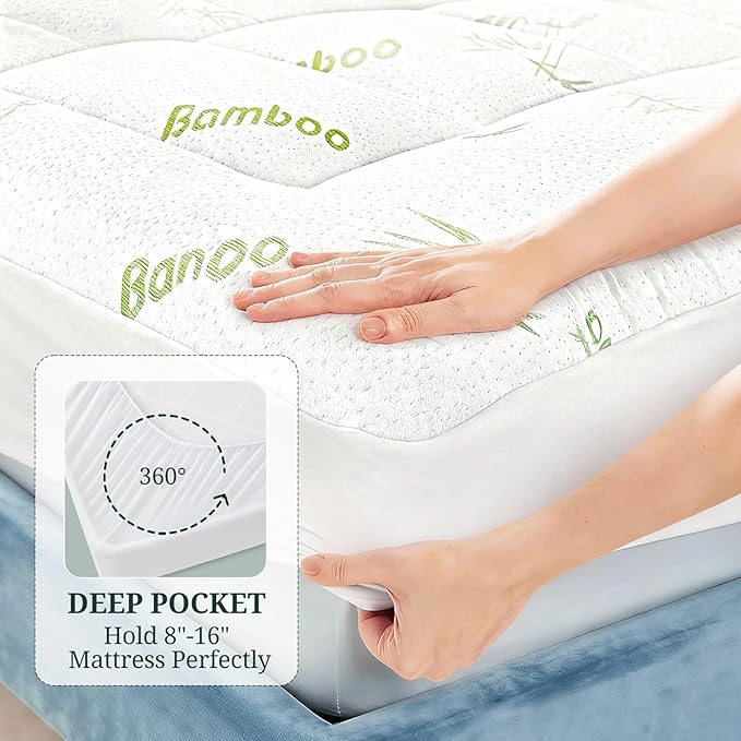 Mattress Topper King, Cooling Thick Breathable Viscose Made from Bamboo, Mattress Pad for Back Pain Relief, Bed Topper Mattress Cover with 8-16 Inch Deep Pocket