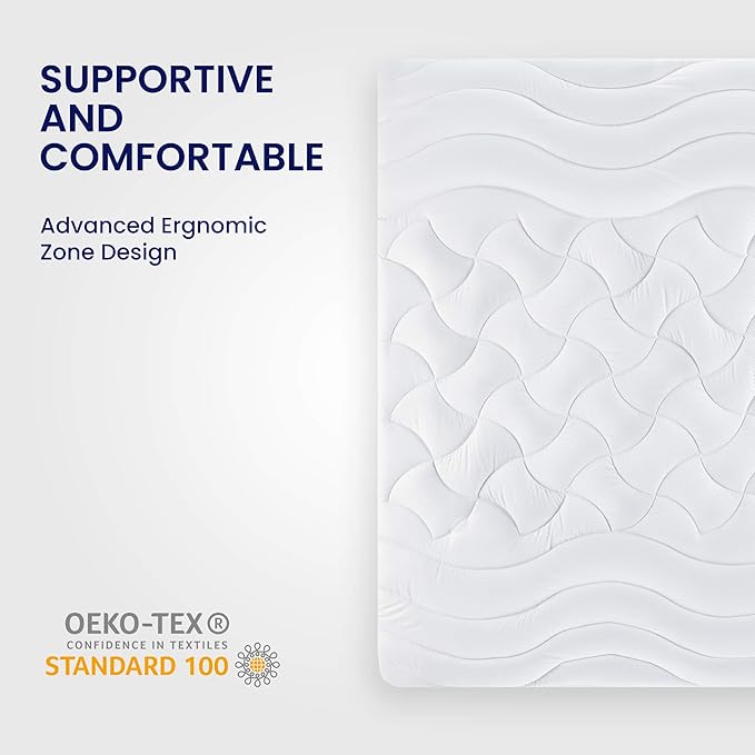 SLEEP ZONE Cooling Mattress Topper California King, Premium Zoned Cool Mattress Pad Cover, Padded Mattress Protector Breathable Washable, Deep Pocket 8-21" (White, Cal King)
