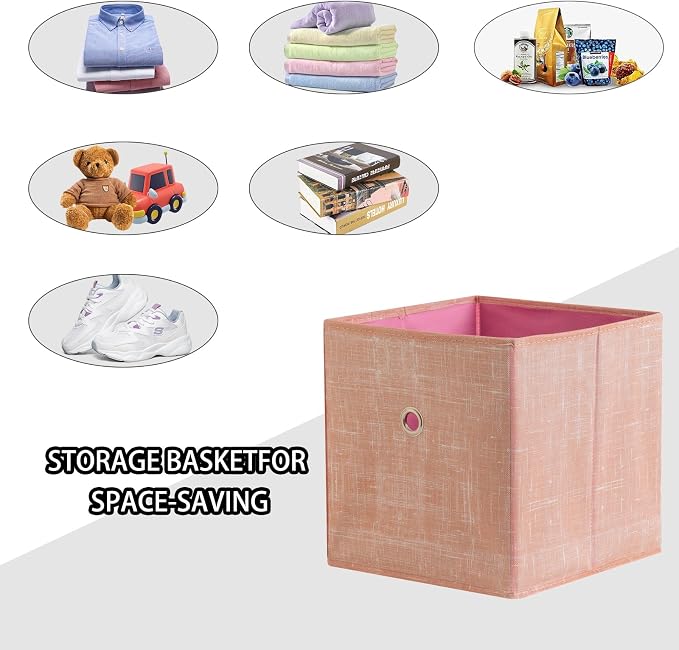 Foldable Storage Cubes Bins ,11 Inch Cloth Storage Cube Fabric Storage Box Cubes Organizer Baskets with Handles for Home Organizer Set of 3 (Cowboy Pink) - Image 3
