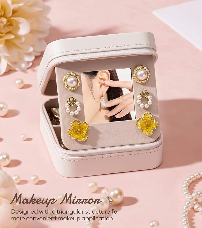 Enthralite Travel Jewelry Box for Girls: Traveling Jewelry Case Gift for Women - Mini Organizer for Necklaces Earrings White H - Image 6