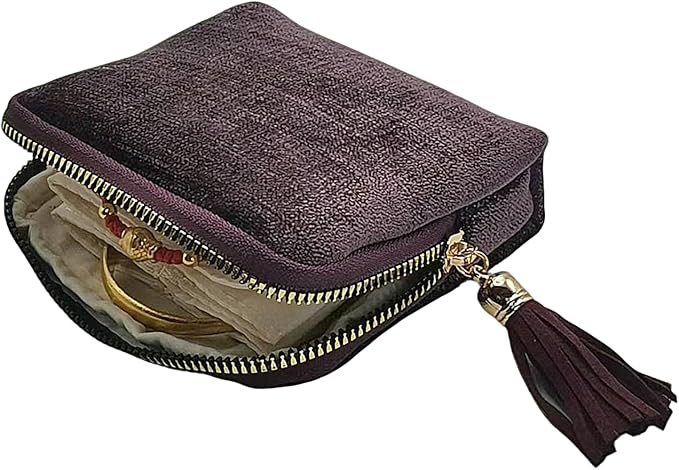 Small Travel Jewelry Case - Jewelry Travel Organizer Bag with Tassel Zipper for Bracelets, Necklaces, Bangles, Jewelry Organizer Storage Bag Gift for Women Girls - LJB001-Purple - Image 3