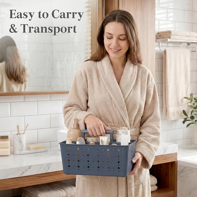 Lifewit Shower Caddy Portable, Cleaning Supplies Caddy Organizer with Handle and Adjustable Dividers, Plastic Shower Basket for Dorm Room Essentials, College, Bathroom, Slate Blue, 2 Packs - Image 4