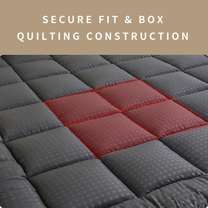 Quilted Fitted Mattress Pad, Elastic Fitted Mattress Topper Protector and Cover Stretches up to 14 Inches Deep, 4 Anchor Elastic Bands, Machine Washable (Dgrey, Queen)